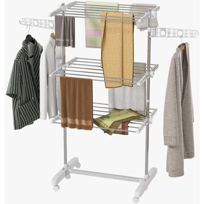 HOMCOM Stendibiancheria Verticale 3 Ripiani In Acciaio Inox Pieghevole Con Ruote - HOMCOM Stendibiancheria Verticale 3 Ripiani In Acciaio Inox Pieghevole Con Ruote -