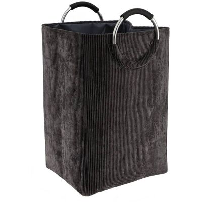 TENDANCE 55l - Cesto Portabiancheria Pieghevole In Velluto A Coste Grigio - TENDANCE 55l - Cesto Portabiancheria Pieghevole In Velluto A Coste Grigio -