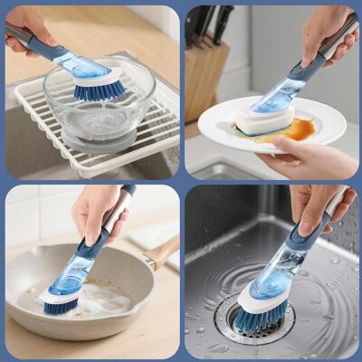 OEM Spazzola Per Piatti Con Serbatoio, Spazzola Per La Pulizia Regolabile Con Erogatore Di Liquido, Set Di 4 Testine Per Pentole, Padelle, Lavelli, Spazzola Da Cucina Da 28,5 Cm Con Supporto, Blu OEM Spazzola Per Piatti Con Serbatoio, Spazzola Per La Pulizia Regolabile Con Erogatore Di Liquido, Set Di 4 Testine Per Pentole, Padelle, Lavelli, Spazzola Da Cucina Da 28,5 Cm Con Supporto, Blu