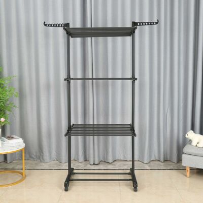 DASCK - Stendino Pieghevole 3 Livelli Regolabile 75-126 Cm Con Ruote - Nero DASCK - Stendino Pieghevole 3 Livelli Regolabile 75-126 Cm Con Ruote - Nero