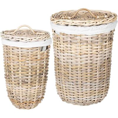 VIDAXL Cesto Per La Biancheria Con Coperchio 2 Pz Grigio Naturale VIDAXL Cesto Per La Biancheria Con Coperchio 2 Pz Grigio Naturale