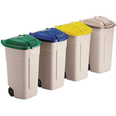 RUBBERMAID Contenitore Quadrato A860xl560xp520mm Beige 100l Coperchio Colore Verde Con Ruote RUBBERMAID Contenitore Quadrato A860xl560xp520mm Beige 100l Coperchio Colore Verde Con Ruote