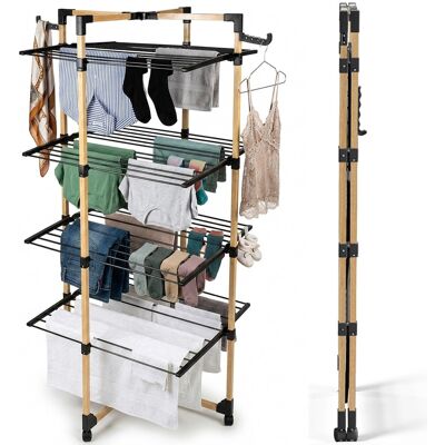 BAKAJI Stendibiancheria A Torre Verticale Pieghevole A 4 Livelli 69x175x69cm Con Ruote BAKAJI Stendibiancheria A Torre Verticale Pieghevole A 4 Livelli 69x175x69cm Con Ruote