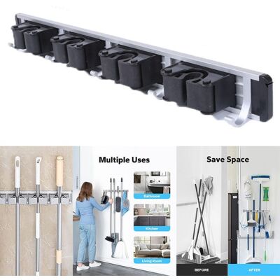 OEM Supporto Da Parete Per Scopa In Alluminio A Quattro Ganci, 2 Pezzi, Supporto Per Scopa, Supporto Per Mocio, Nero + Argento OEM Supporto Da Parete Per Scopa In Alluminio A Quattro Ganci, 2 Pezzi, Supporto Per Scopa, Supporto Per Mocio, Nero + Argento