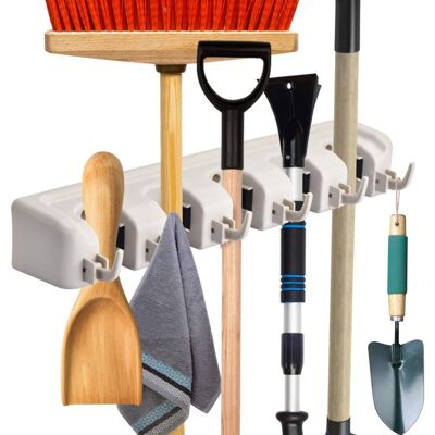 OEM Porta Scope E Mocio, Organizer Da Parete Con 5 Posizioni E 6 Ganci, Porta Attrezzi Per Cucina, Giardino, Garage, Bagno - Crezuo OEM Porta Scope E Mocio, Organizer Da Parete Con 5 Posizioni E 6 Ganci, Porta Attrezzi Per Cucina, Giardino, Garage, Bagno - Crezuo