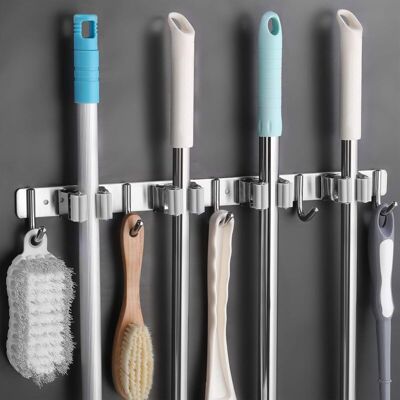 OEM Porta Scope Da Parete Con 4 Fessure E 5 Ganci, In Acciaio Inox, Autoadesivo, Per Cucina, Bagno E Giardino, Grigio -crezuo OEM Porta Scope Da Parete Con 4 Fessure E 5 Ganci, In Acciaio Inox, Autoadesivo, Per Cucina, Bagno E Giardino, Grigio -crezuo