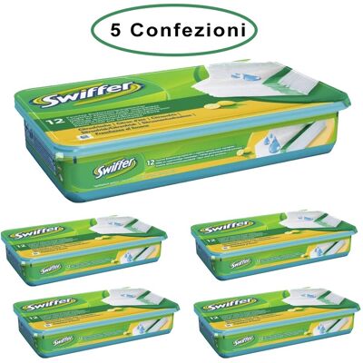 SWIFFER Wet Panni Umidi Lavapavimenti Per Scopa Al Limone 5 Confezioni Da 12 Panni SWIFFER Wet Panni Umidi Lavapavimenti Per Scopa Al Limone 5 Confezioni Da 12 Panni
