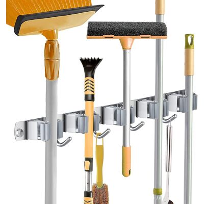 TREETALK Porta Scopa Da Parete, Supporto Per Scopa In Acciaio Inox, Ganci Portaoggetti Per Cucina, Lavanderia, Organizzazione Del Garage (5 Scomparti E 4 Ganci) TREETALK Porta Scopa Da Parete, Supporto Per Scopa In Acciaio Inox, Ganci Portaoggetti Per Cucina, Lavanderia, Organizzazione Del Garage (5 Scomparti E 4 Ganci)