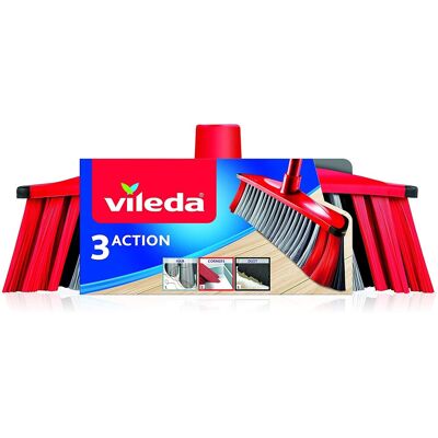 Vileda 3action Scopa Per Interni Con 3 Setole, Rosso - Grigio, 28x14x4cm - Vileda 3action Scopa Per Interni Con 3 Setole, Rosso - Grigio, 28x14x4cm -