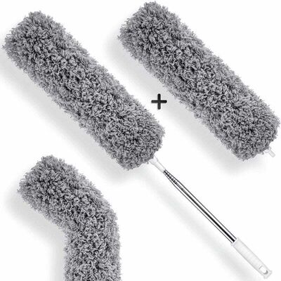 KZQ Spolverino Telescopico Estensibile In Acciaio Inox Con 2 Punte In Microfibra Lavabili Per La Pulizia Di Finestre, Termosifoni E Mensole - KZQ Spolverino Telescopico Estensibile In Acciaio Inox Con 2 Punte In Microfibra Lavabili Per La Pulizia Di Finestre, Termosifoni E Mensole -