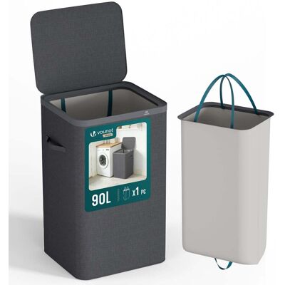 VOUNOT ® Cesto Portabiancheria 90l Rettangolare Con Coperchio, Cesto Biancheria Con Sacco Rimovibile Autoportante E Manici, Antracite VOUNOT ® Cesto Portabiancheria 90l Rettangolare Con Coperchio, Cesto Biancheria Con Sacco Rimovibile Autoportante E Manici, Antracite