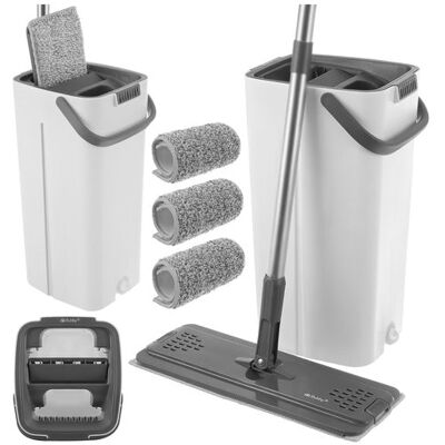 NORTHIX Mocio Piatto Con Secchio A Doppia Camera Da 8,5 L E 3 Panni NORTHIX Mocio Piatto Con Secchio A Doppia Camera Da 8,5 L E 3 Panni