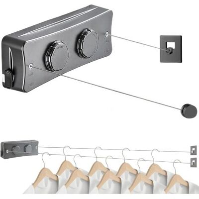 KEEMOTE Stendibiancheria Retrattile Per Interni Ed Esterni, 2 Stendibiancheria Retrattili In Acciaio Inox Da 5,1 M, Stendino Salvaspazio (grigio) KEEMOTE Stendibiancheria Retrattile Per Interni Ed Esterni, 2 Stendibiancheria Retrattili In Acciaio Inox Da 5,1 M, Stendino Salvaspazio (grigio)