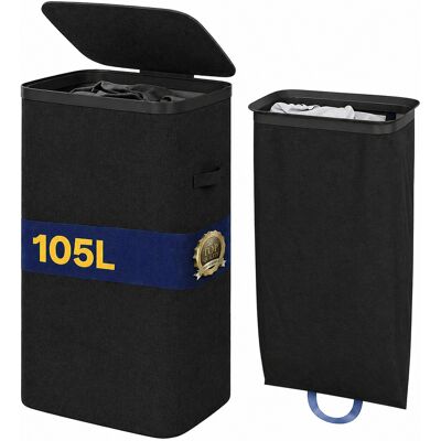 BAKAJI Cesto Biancheria Sporca Nero Portabiancheria 105l Sacco Estraibile 42x32x67cm BAKAJI Cesto Biancheria Sporca Nero Portabiancheria 105l Sacco Estraibile 42x32x67cm