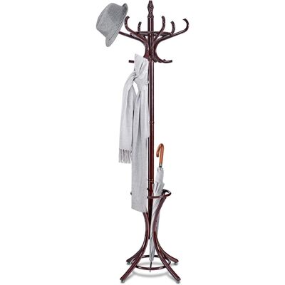 COSTWAY - Attaccapanni Da Terra Appendiabiti A Piedi Con 12 Ganci In Legno Ecologico, 51 X 51 X 184 Cm (marrone) COSTWAY - Attaccapanni Da Terra Appendiabiti A Piedi Con 12 Ganci In Legno Ecologico, 51 X 51 X 184 Cm (marrone)
