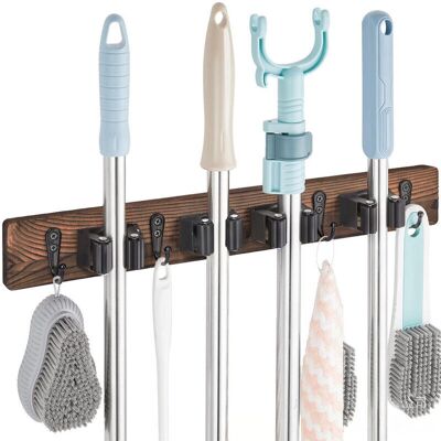 FOCTRO Supporto Da Parete Per Scope Con 4 Staffe E 4 Ganci, Non Richiede Foratura, Ideale Per Attrezzi Da Giardinaggio E Per Il Bucato. FOCTRO Supporto Da Parete Per Scope Con 4 Staffe E 4 Ganci, Non Richiede Foratura, Ideale Per Attrezzi Da Giardinaggio E Per Il Bucato.