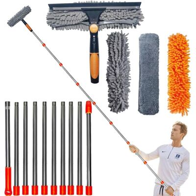 RICEEL Pulitore Per Vetri 2 In 1 Con Tergivetro E Spazzola, Portata Oltre 6 M – Strumento Rotante Con Asta Telescopica (da 0,9 A 4,2 M), Per Finestre E Parabrezza Auto, 3 Panni Per La Pulizia Inclusi RICEEL Pulitore Per Vetri 2 In 1 Con Tergivetro E Spazzola, Portata Oltre 6 M – Strumento Rotante Con Asta Telescopica (da 0,9 A 4,2 M), Per Finestre E Parabrezza Auto, 3 Panni Per La Pulizia Inclusi