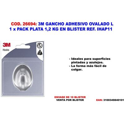 3M - Gancio Adesivo Ovale 1l Argento 1,2kg Ihap11 3M - Gancio Adesivo Ovale 1l Argento 1,2kg Ihap11
