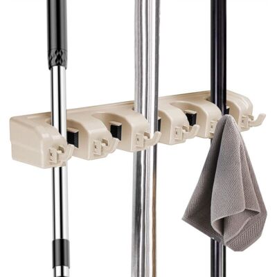 OEM 1 Pezzo (beige) Porta Scopa Multifunzionale Da Parete, Organizer Da Parete Per Scopa E Mocio Con 5 Fessure Per Palline E 6 Ganci OEM 1 Pezzo (beige) Porta Scopa Multifunzionale Da Parete, Organizer Da Parete Per Scopa E Mocio Con 5 Fessure Per Palline E 6 Ganci