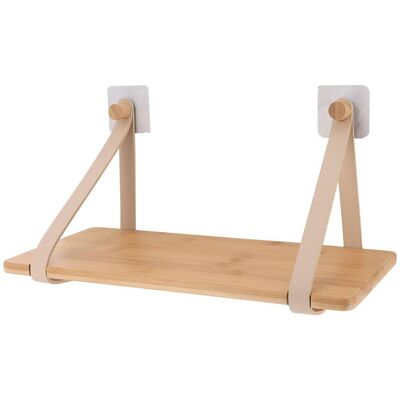 TENDANCE Scaffale In Bambù Con Strisce In Ecopelle Da Incollare O Da Fissare, Colore Beige - TENDANCE Scaffale In Bambù Con Strisce In Ecopelle Da Incollare O Da Fissare, Colore Beige -