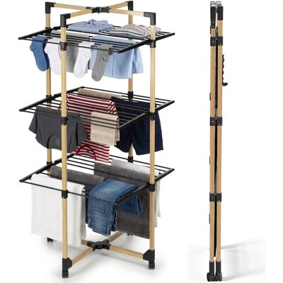 BAKAJI Stendibiancheria A Torre Verticale Pieghevole A 3 Livelli 69x136x69cm Con Ruote BAKAJI Stendibiancheria A Torre Verticale Pieghevole A 3 Livelli 69x136x69cm Con Ruote