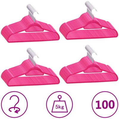 VIDAXL Set Appendiabiti 100 Pz Antiscivolo Rosa In Velluto - VIDAXL Set Appendiabiti 100 Pz Antiscivolo Rosa In Velluto -