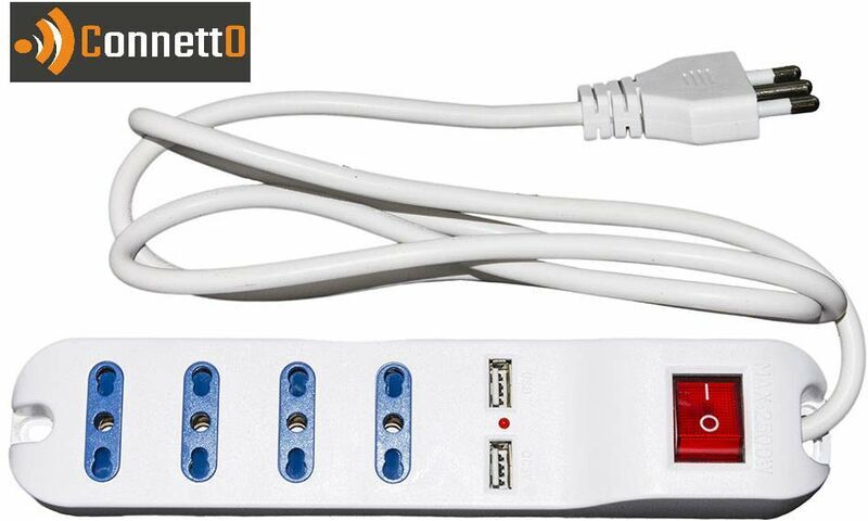 CONNETTO Multipresa 4 Prese universali ita 10/16 a - Spina 16 a con Interruttore con 2 Prese usb -