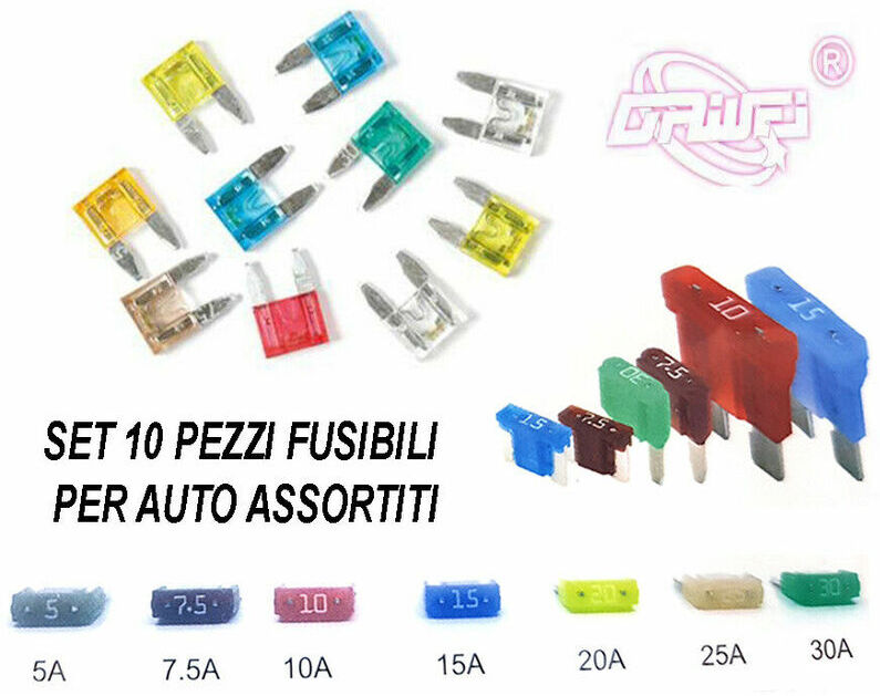 R & G R&g - set 10 fusibili lamellari auto moto camper 12V 24V 5A a 30A amperaggio assortiti