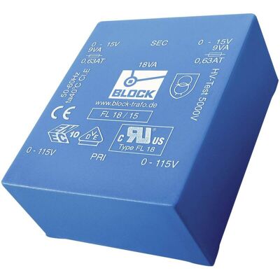 Trasformatore Block FL 6/12 - 6 VA PCB, 2x115V a 2x12V Trasformatore Block FL 6/12 - 6 VA PCB, 2x115V a 2x12V