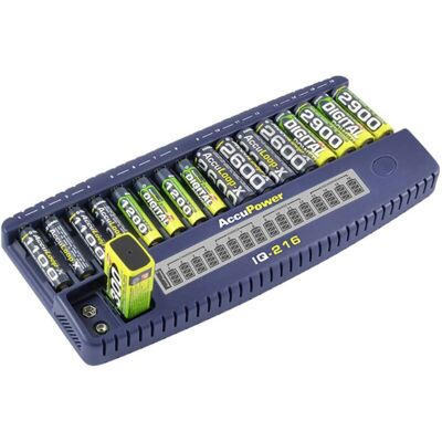 Caricabatterie universale AccuPower IQ216 - NiCd NiMH AA AAA 9V Caricabatterie universale AccuPower IQ216 - NiCd NiMH AA AAA 9V