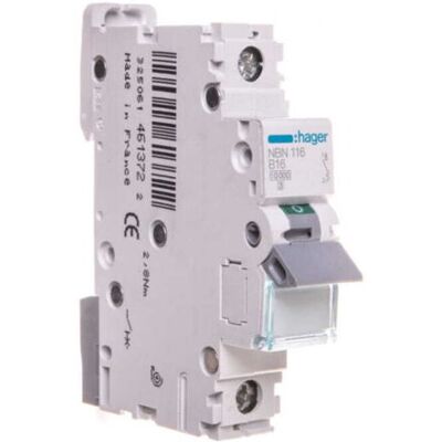 Hager NBN116 - Interruttore magnetotermico 1 polo 16A Hager NBN116 - Interruttore magnetotermico 1 polo 16A