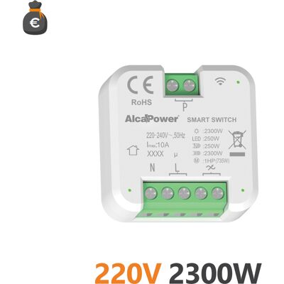 ALCAPOWER Smart Switch 230v Ac Interruttore Intelligente 2300w 10a Wi-fi Per Automazione Domestica E Controllo Carichi Elettrici - 44x44x22mm ALCAPOWER Smart Switch 230v Ac Interruttore Intelligente 2300w 10a Wi-fi Per Automazione Domestica E Controllo Carichi Elettrici - 44x44x22mm