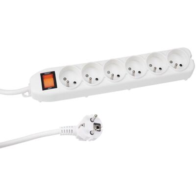 Velleman Ciabatta 6 vie con interruttore e protezione da sovraccarico - Bianco Velleman Ciabatta 6 vie con interruttore e protezione da sovraccarico - Bianco