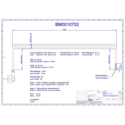 Bachmann Cavo A Spirale H05vv-f 3g 1,5mm² L:0,5m Sw Aeh/cee7/7, Bm0010702 Bachmann Cavo A Spirale H05vv-f 3g 1,5mm² L:0,5m Sw Aeh/cee7/7, Bm0010702
