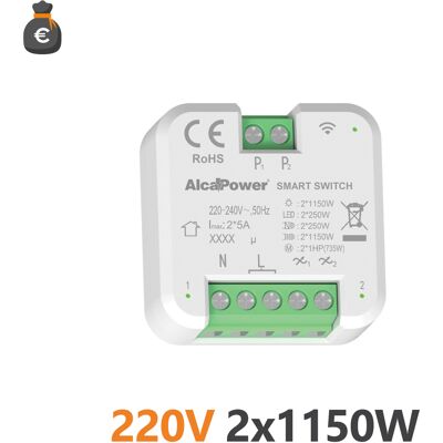 ALCAPOWER Smart Switch 230v Ac Doppio Canale 2x1150w Modulo Domotico Intelligente Per Carichi Resistivi E Induttivi Dimensioni Compatte 44x44x22mm ALCAPOWER Smart Switch 230v Ac Doppio Canale 2x1150w Modulo Domotico Intelligente Per Carichi Resistivi E Induttivi Dimensioni Compatte 44x44x22mm