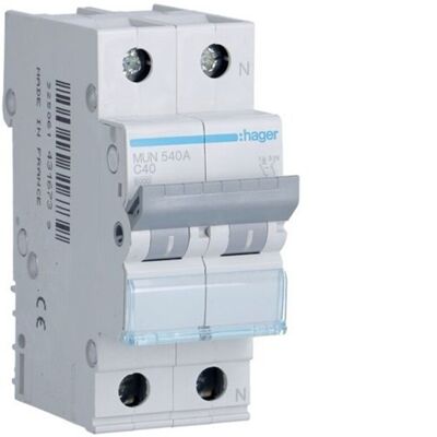 Hager MUN540A Interruttore automatico 40A 1P+N - Curva C 6kA Hager MUN540A Interruttore automatico 40A 1P+N - Curva C 6kA