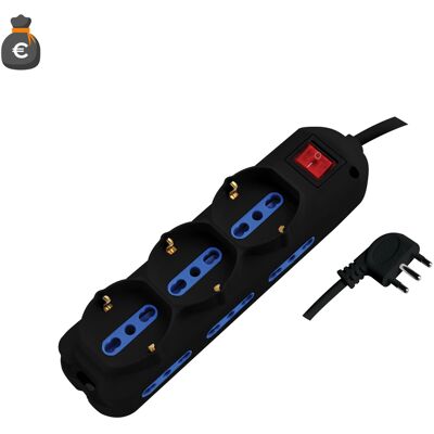 ALCAPOWER Multipresa Elettrica 9 Posti 6 Bipasso E 3 Schuko, Cavo 1.5m, Spina 16a A 90 Gradi, Interruttore Luminoso, Colore Nero - Alc-mp9-bk ALCAPOWER Multipresa Elettrica 9 Posti 6 Bipasso E 3 Schuko, Cavo 1.5m, Spina 16a A 90 Gradi, Interruttore Luminoso, Colore Nero - Alc-mp9-bk