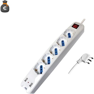 ALCAPOWER Multipresa Elettrica 5 Prese Bipasso Schuko 3500w Con 2 Porte Usb 2.1a, Cavo 1.5m E Spina Salvaspazio 90° Per Ufficio E Casa Alta Qualità ALCAPOWER Multipresa Elettrica 5 Prese Bipasso Schuko 3500w Con 2 Porte Usb 2.1a, Cavo 1.5m E Spina Salvaspazio 90° Per Ufficio E Casa Alta Qualità