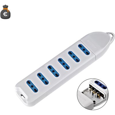 ALCAPOWER Multipresa Elettrica 6 Posti Bipasso 10/16a Standard Italiano, Potenza Massima 2500w, Tensione 250v Ac, Design Compatto Senza Cavo, Bianca ALCAPOWER Multipresa Elettrica 6 Posti Bipasso 10/16a Standard Italiano, Potenza Massima 2500w, Tensione 250v Ac, Design Compatto Senza Cavo, Bianca