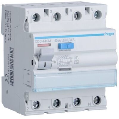 Hager CDC440M Interruttore differenziale 4P 40A 30mA Classe AC Terziario Hager CDC440M Interruttore differenziale 4P 40A 30mA Classe AC Terziario