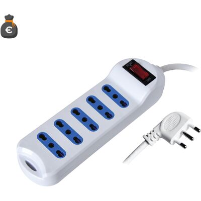 ALCAPOWER Multipresa Elettrica 5 Posti Bipasso Con Interruttore Luminoso E Spina A 90 Gradi, Cavo Da 1.5 Metri, Potenza Massima 2500w Colore Bianco ALCAPOWER Multipresa Elettrica 5 Posti Bipasso Con Interruttore Luminoso E Spina A 90 Gradi, Cavo Da 1.5 Metri, Potenza Massima 2500w Colore Bianco