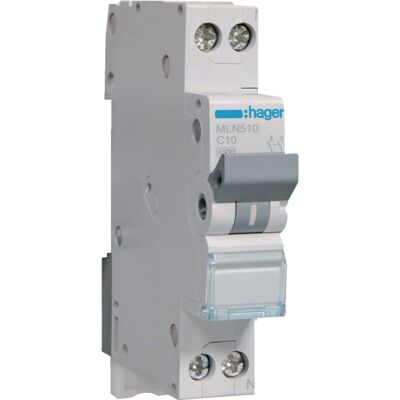 Hager MLN510 - Interruttore di protezione 1P+N - 10A - IP20 Hager MLN510 - Interruttore di protezione 1P+N - 10A - IP20