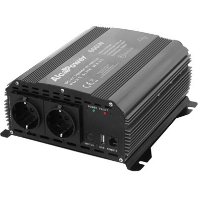 ALCAPOWER Inverter Ad Onda Sinusoidale Pura 600w, Ingresso 12v Dc, Uscita 230v Ac, Doppia Presa Schuko, Con Porta Per Controllo Remoto Opzionale ALCAPOWER Inverter Ad Onda Sinusoidale Pura 600w, Ingresso 12v Dc, Uscita 230v Ac, Doppia Presa Schuko, Con Porta Per Controllo Remoto Opzionale