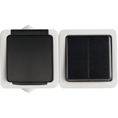 KANLUX Doppio Interruttore - Presa Francese 16a - Ip54 - Protezione Dei Bambini - Grigio KANLUX Doppio Interruttore - Presa Francese 16a - Ip54 - Protezione Dei Bambini - Grigio
