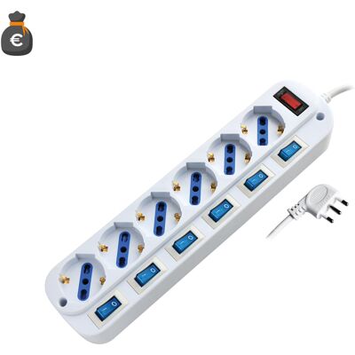 ALCAPOWER Multipresa 6 Prese Schuko Bipasso Con Interruttori Indipendenti, Cavo 1.5 Metri, 3500w Di Potenza Massima, Spina 16a Italia 90 Gradi ALCAPOWER Multipresa 6 Prese Schuko Bipasso Con Interruttori Indipendenti, Cavo 1.5 Metri, 3500w Di Potenza Massima, Spina 16a Italia 90 Gradi