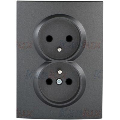 KANLUX Doppia Presa Murale Francese - 2 Uscite - Sicurezza Per Bambini - Grafite KANLUX Doppia Presa Murale Francese - 2 Uscite - Sicurezza Per Bambini - Grafite