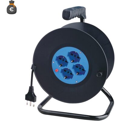 ALCAPOWER Prolunga Avvolgicavo 25 Metri Con 4 Prese Universali Schuko Bipasso, Potenza Massima 2200w, Spina Italiana 16a 3 Poli, Serie Professionale ALCAPOWER Prolunga Avvolgicavo 25 Metri Con 4 Prese Universali Schuko Bipasso, Potenza Massima 2200w, Spina Italiana 16a 3 Poli, Serie Professionale