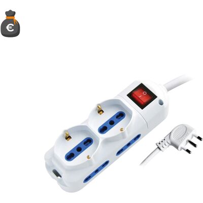 ALCAPOWER Multipresa Elettrica 6 Posti, 4 Prese Bipasso 10/16a E 2 Prese Schuko, Cavo 1.5m, Spina 90 Gradi, Interruttore Luminoso, Colore Bianco ALCAPOWER Multipresa Elettrica 6 Posti, 4 Prese Bipasso 10/16a E 2 Prese Schuko, Cavo 1.5m, Spina 90 Gradi, Interruttore Luminoso, Colore Bianco