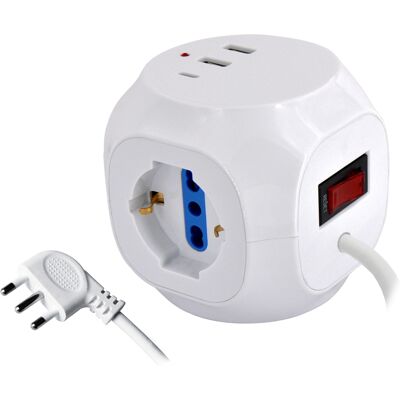 ALCAPOWER Cubo Multipresa 3 Prese Schuko Bipasso + 2 Usb-a + 1 Usb-c Pd, Potenza 3500w, Cavo 1.5m, Interruttore Luminoso, Design Compatto Nero ALCAPOWER Cubo Multipresa 3 Prese Schuko Bipasso + 2 Usb-a + 1 Usb-c Pd, Potenza 3500w, Cavo 1.5m, Interruttore Luminoso, Design Compatto Nero