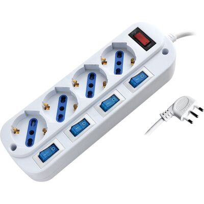ALCAPOWER Multipresa 4 Posti Con Interruttori Indipendenti E Generale, Cavo 1.5 Metri, Protezione Sovraccarico, Spina Italiana 16a, Colore Bianco ALCAPOWER Multipresa 4 Posti Con Interruttori Indipendenti E Generale, Cavo 1.5 Metri, Protezione Sovraccarico, Spina Italiana 16a, Colore Bianco